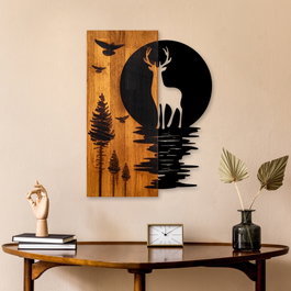 Wallity Escultura de pared Deer and Moon en nogal y negro